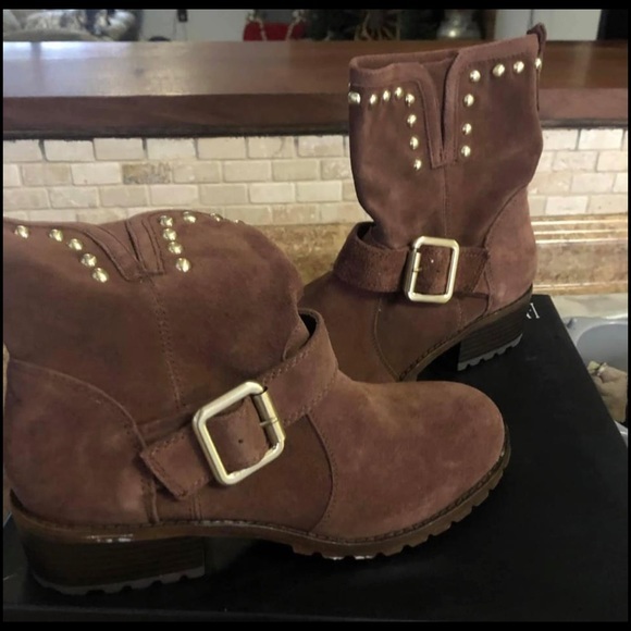 INC Moto Henri suede stud boots in nutmeg New - Picture 11 of 14